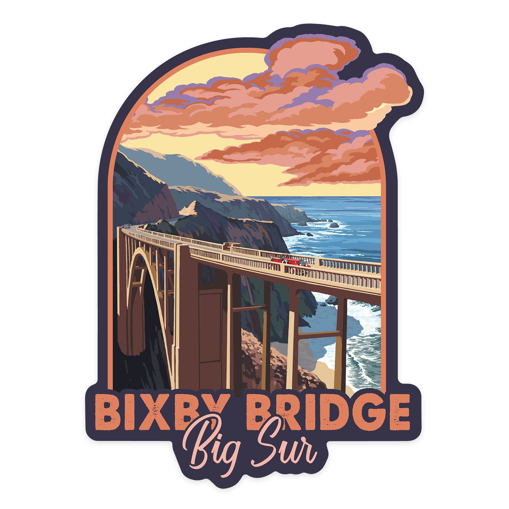 Die Cut Sticker Big Sur, California Coast, Bixby Bridge Vinyl Sticker 1 to 3 inches (Waterproof Decal for Cars, Water Bottles, Laptops, Coolers), Small