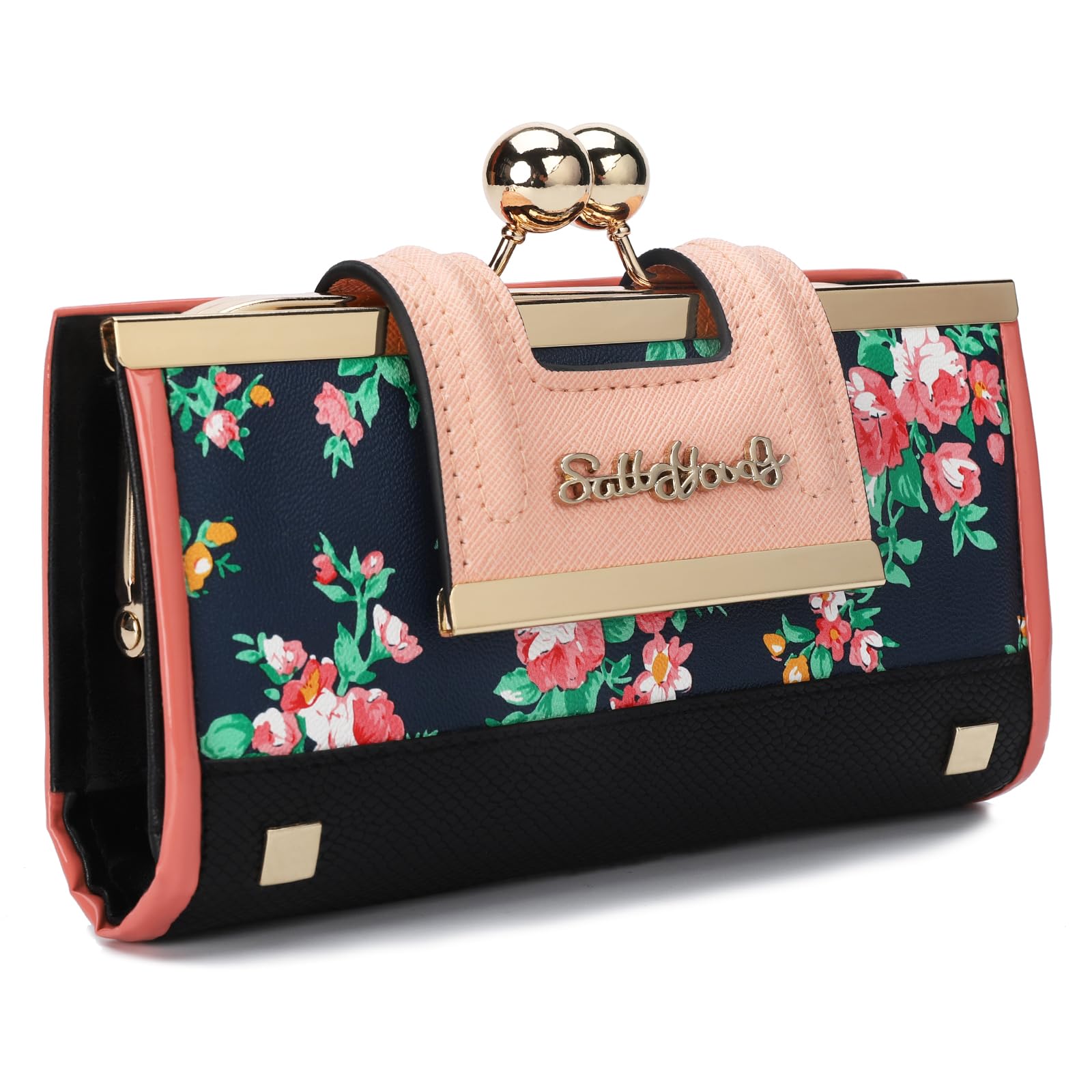 Portafoglio Donna Pelle PU Lunga Portafoglio Grande Portafogli Donna con PortamonetePortafoglio portafoglio e portamonete,con 10 slot per carte e clip, e zero borsa con fibbia nel mezzo