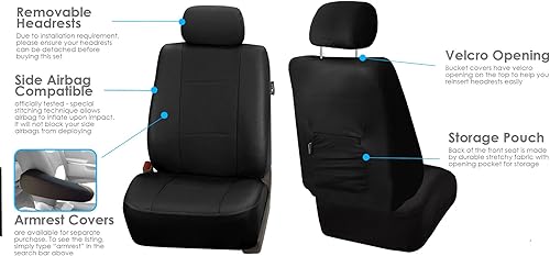Miniatura 4 de Fundas de asiento FH-PU007114 para coche de cuero sintético lujoso compatibles con airbag con división trasera Negro