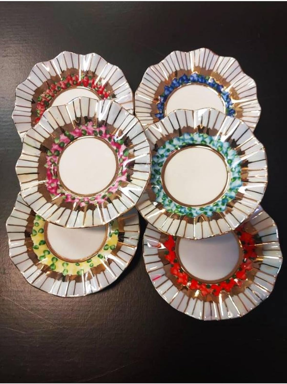 SODEF Tea Saucer Set Porcelain Hand Painted 6 Piece Round Handmade Special Design Tea Party Serving Set for Home Decor, White - One Size