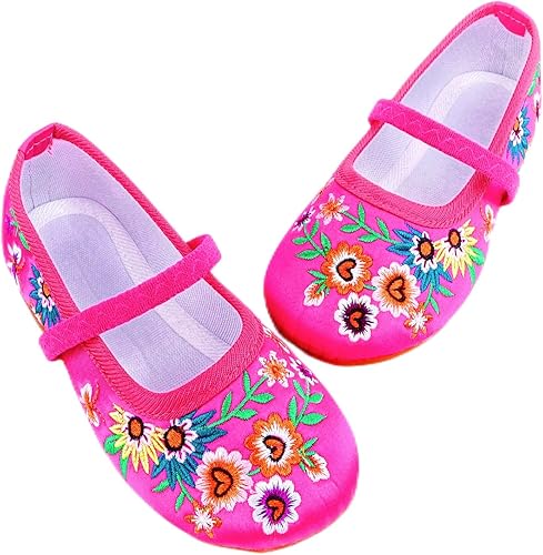 TASDANA Chinese Embroidery Floral Pattern Shoes for Girls Cosplay Costume Low Heel Round Toe Flats