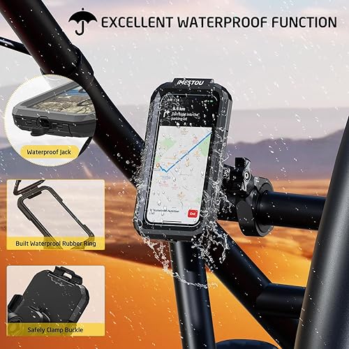 Miniatura 2 de iMESTOU Soporte de teléfono impermeable para ATV con adaptador de abrazadera grande de aluminio de 1 pulgada para manillar ATV UTV de 1.5