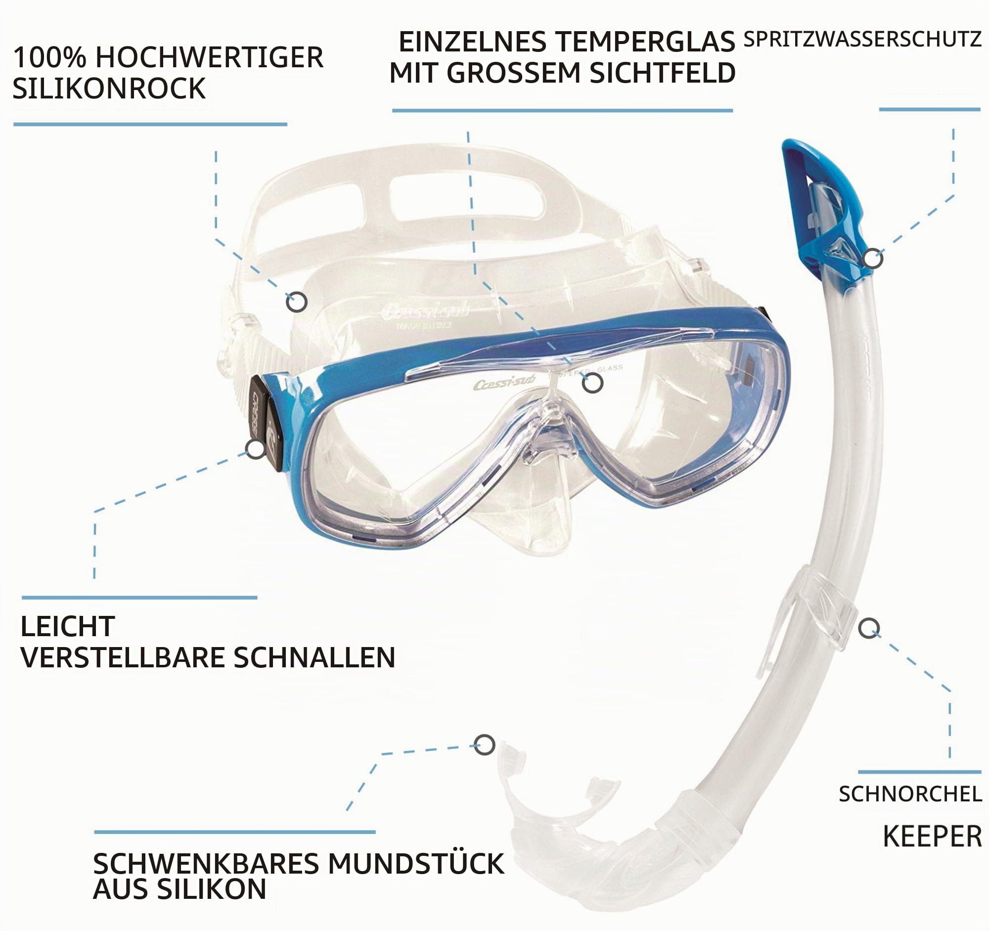 Cressi Agua - Unisex Premium Flossen Self Adjusting zum Tauchen, Apnoe, Schnorcheln und Schwimmen, Schwarz, 43/44 & Unisex-Erwachsene Onda Mare Schnorchelset Tauchset Taucherbrille, Schwarz