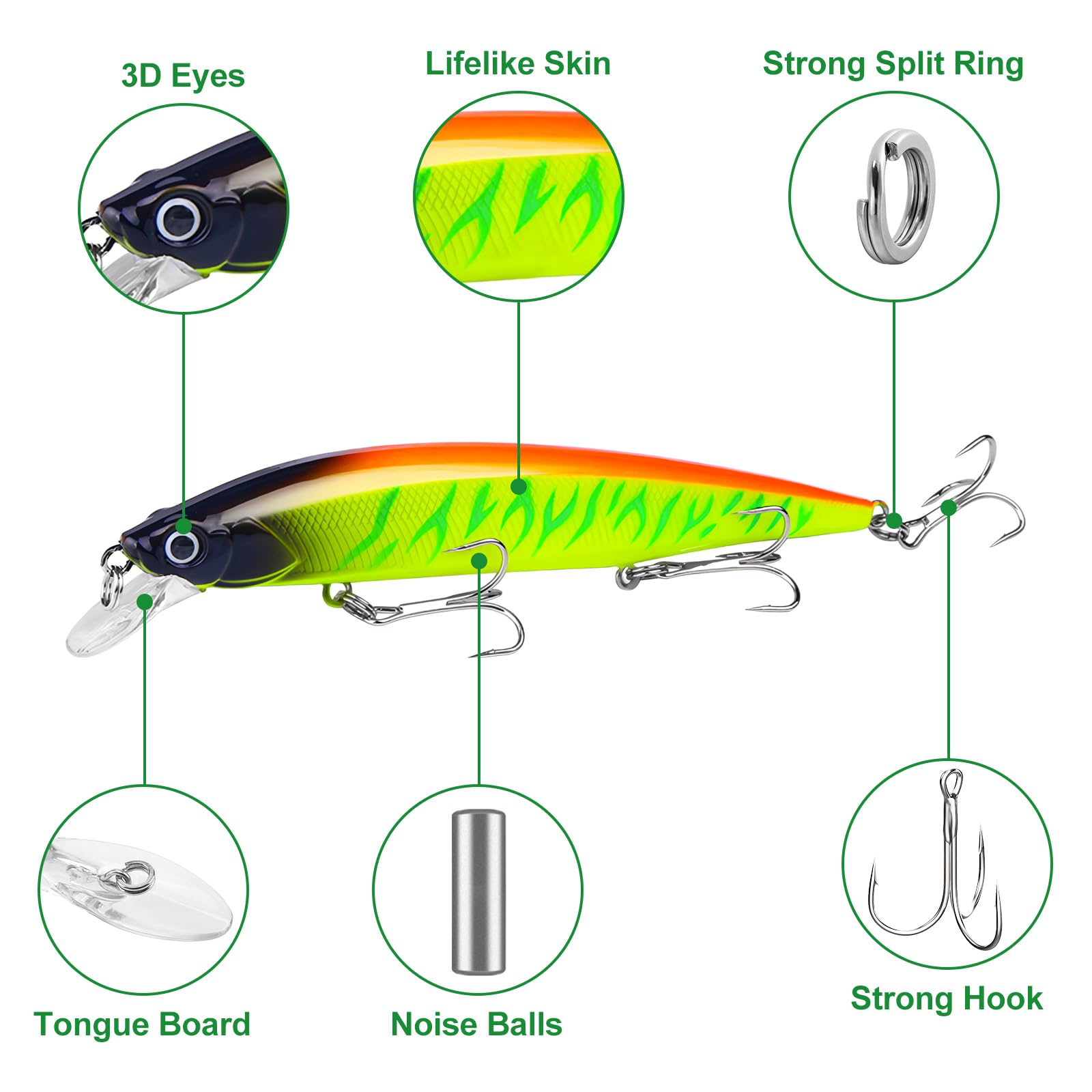 5 Piezas Señuelos Pesca, Señuelos Spinning de Pesca con Anzuelos Triples, Señuelos de Pesca para la Pesca de Peces Depredadores, anzuelos de Pesca para Agua Dulce y Salada