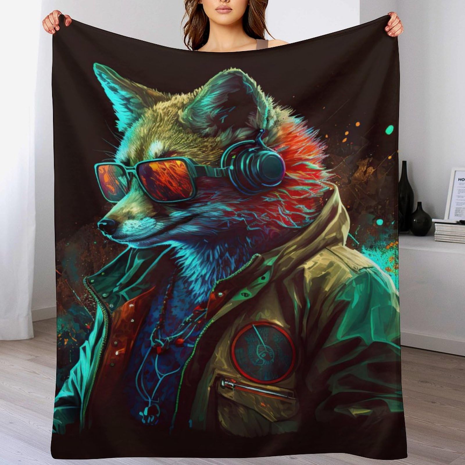 Couverture polaire renard en flanelle douce 100x130 cm pour lit et canapé