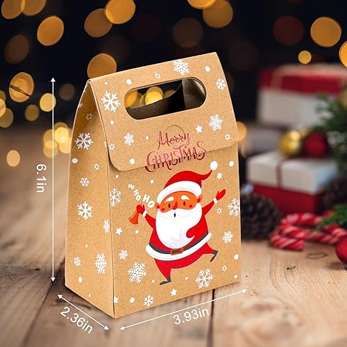 Miniatura 2 de Moretoes 30 cajas de regalo de Navidad con asas, bolsas de regalo de papel Kraft, cajas de regalo de Navidad, bolsas de dulces para suministros de