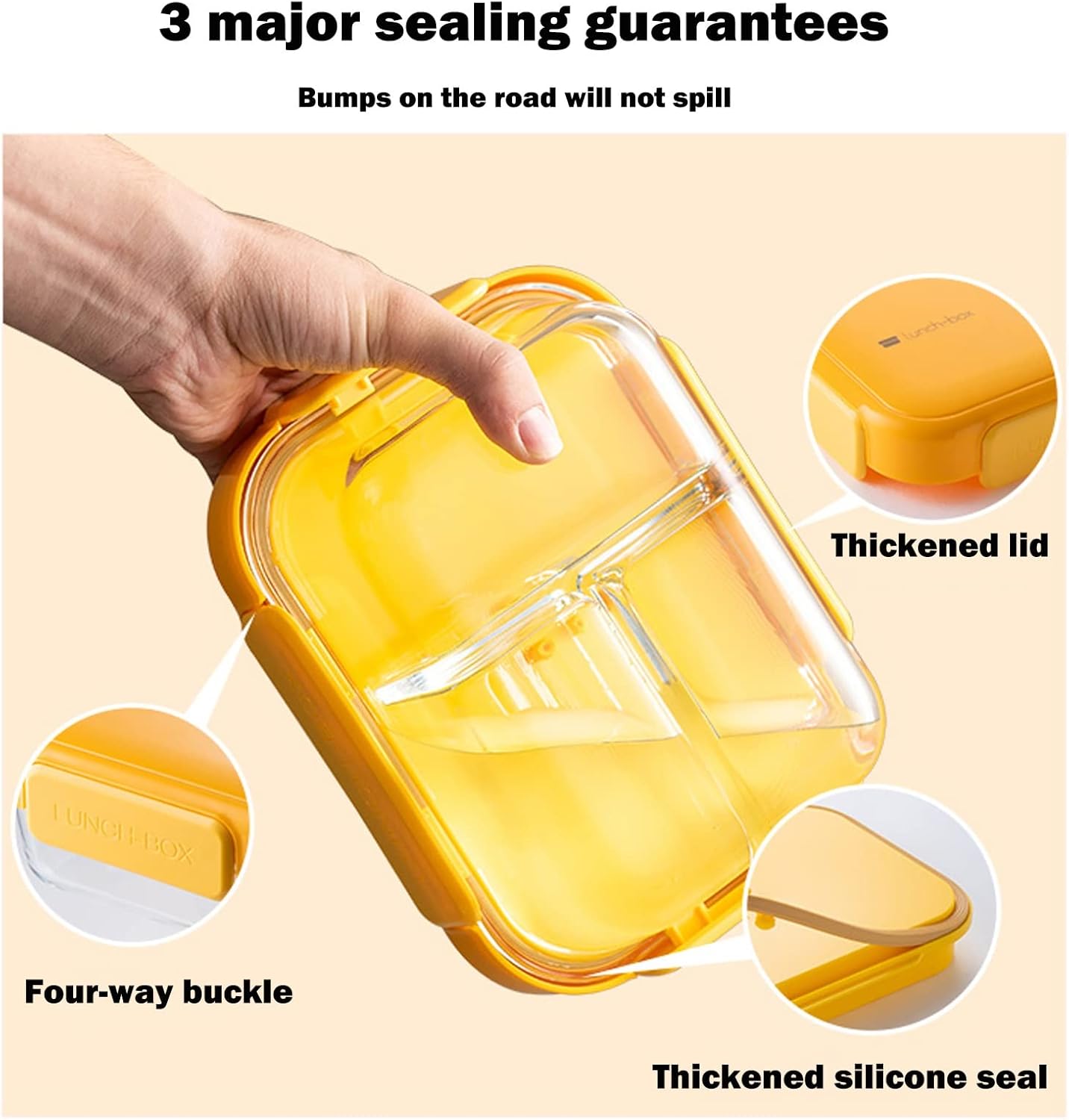 Bento Box Adult Lunch Box,900ML Glass Bento Box,3-In-1 Compartment Upgrade Leak-Proof, BPA-Free Reusable, Built-in Utensil Set,Ideal Leak Proof Lunch Box Containers