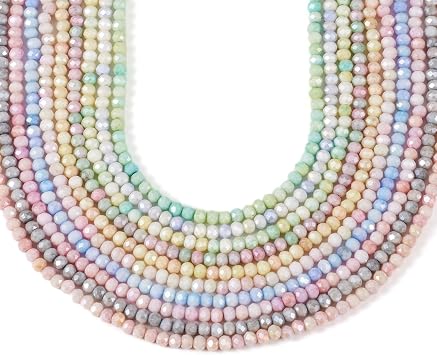 BB Beadthoven 6 Strands Electroplated Glass Beads Strands 4mm Faceted Rondelle Glass Beads Loose Spacer Bulk Pack for Crafts Jewelry Making