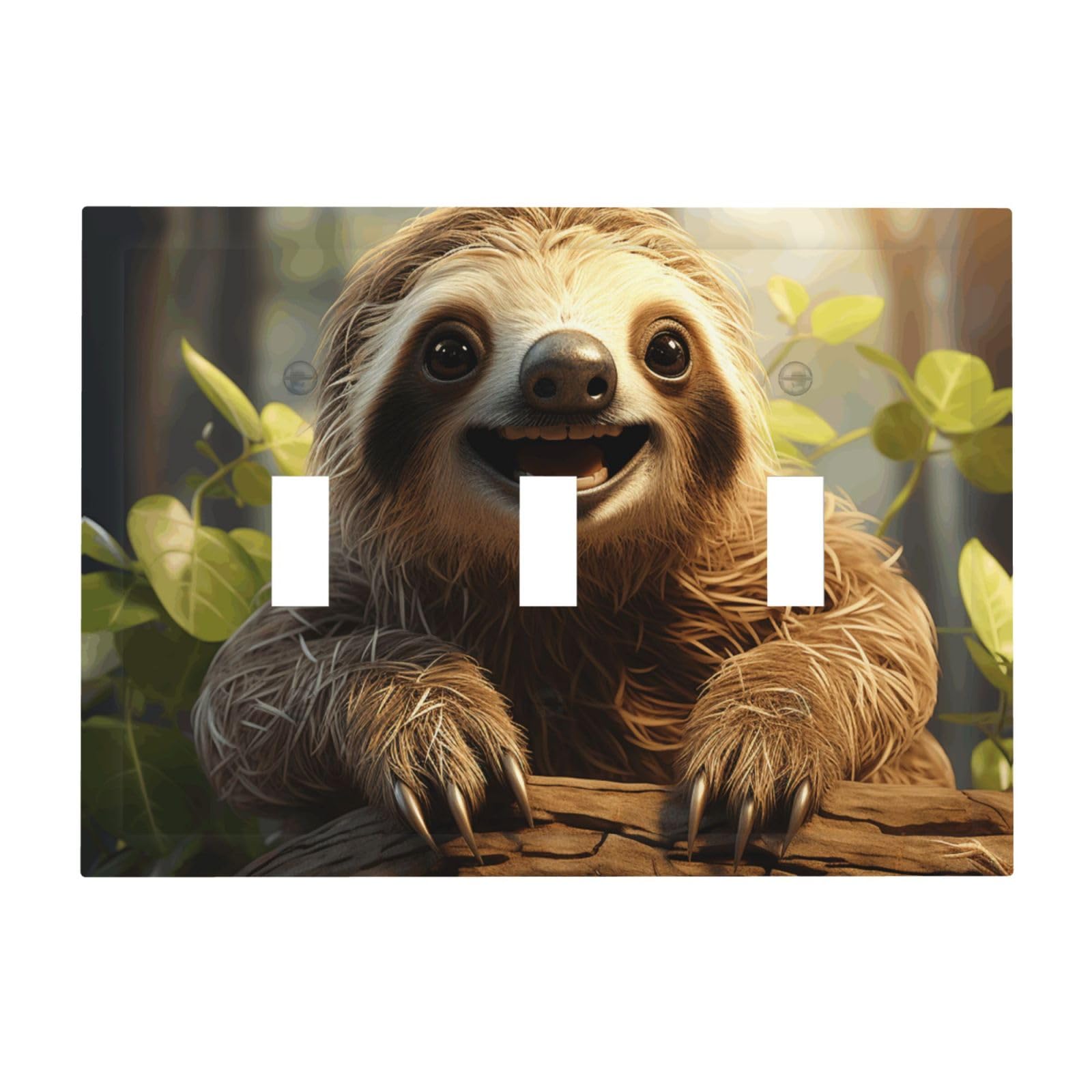 Kloph Cartoon Sloth Decorator Light Switch Covers Wall Plate 3-Gang Mid Size 6.7" X 4.8" Triple Toggle Switch Wallplate Decorative 3 Gang Wall Switch Plate Covers Polycarbonate Thermoplastic