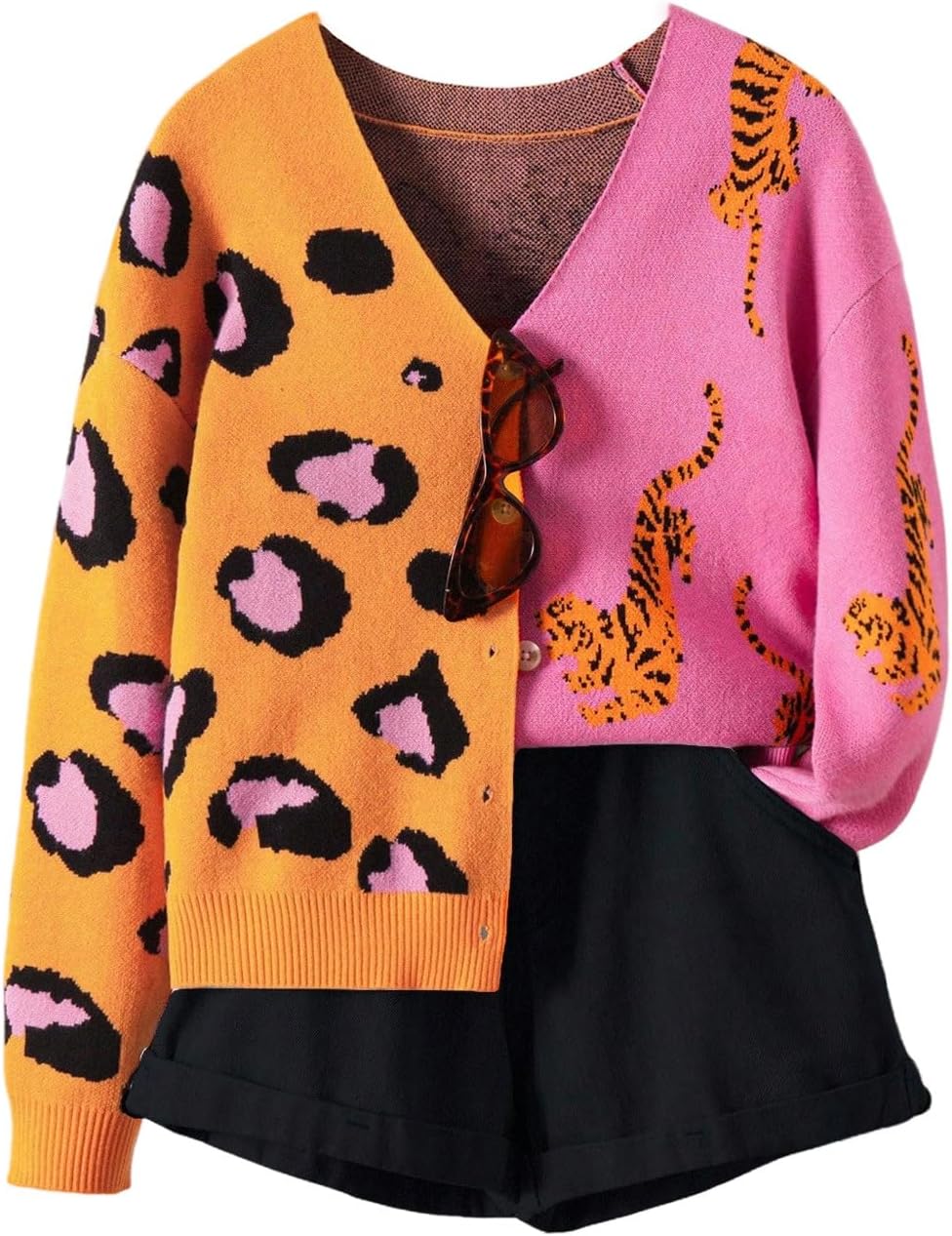 MakeMeChic Girl's Cheetah Print Cardigan Button Down Long Sleeve Cute Sweater Outerwear