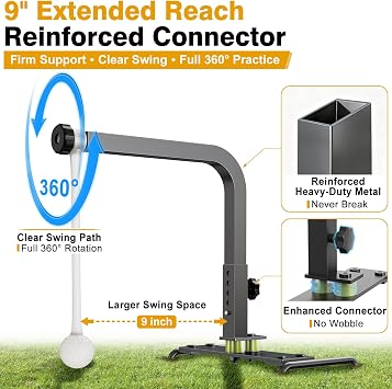 Upgraded 6in1 Golf Swing Trainer Swing Path Check Metal Golf Training Aid | 5-Level Height Adjust, Stable 4 Ground Stakes, Swing Correcting Arm Band, Backyard Outdoor Golf Training Accessories