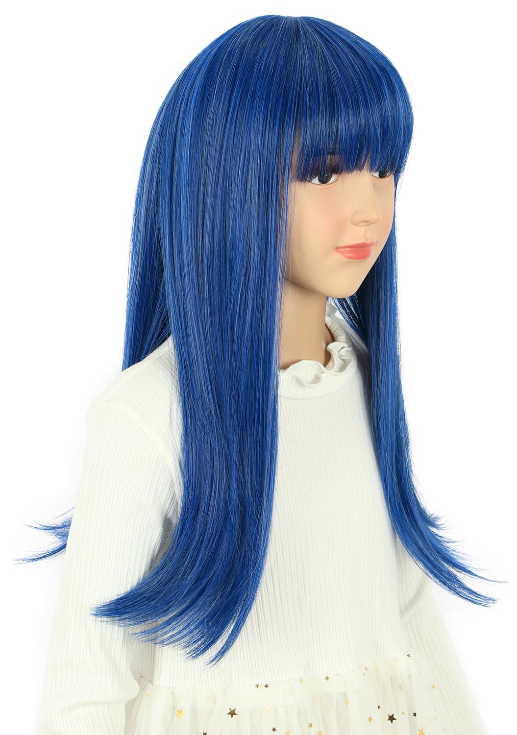 Girls Long Straight Blue Wig with Bangs Halloween Cosplay Party Costume Wig - Image 4