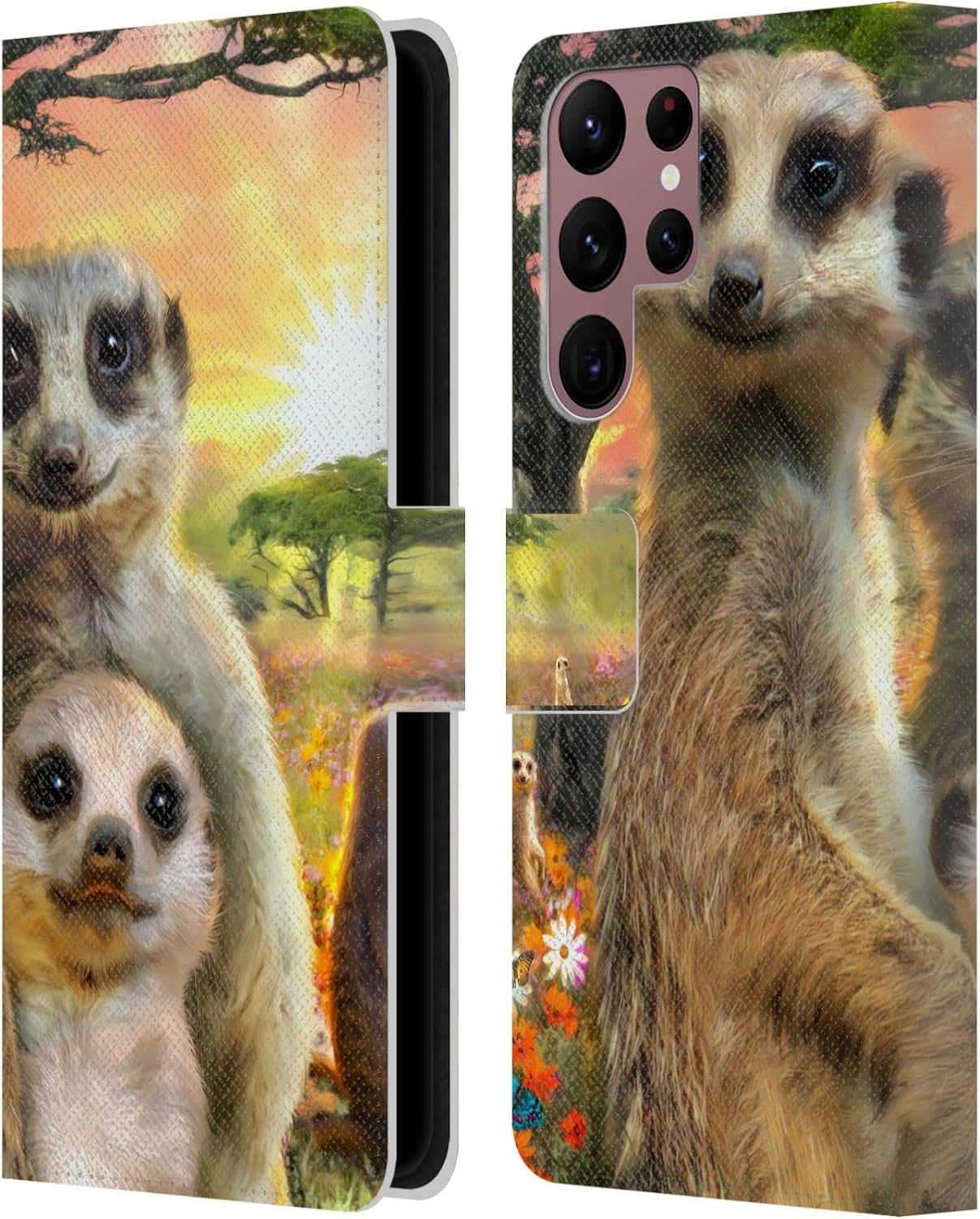 Head Case Designs Officially Licensed Aimee Stewart Meerkats Animals Leather Wallet Case Compatible with Samsung Galaxy S22 Ultra 5G