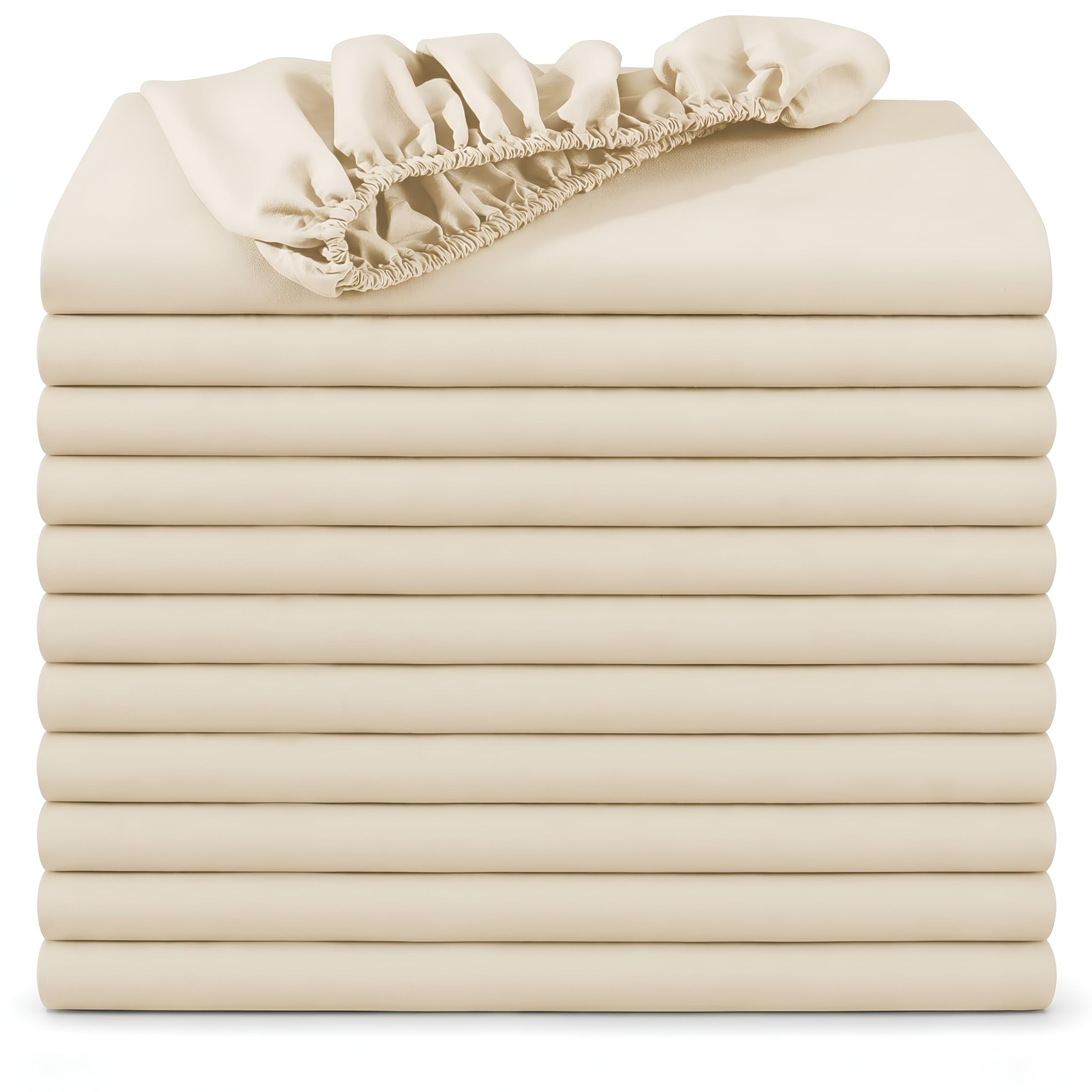 BedLooms Double Fitted Sheets 12 Pack – Cream (135x190cm) up to 25cm Deep Bed Sheets — image 1