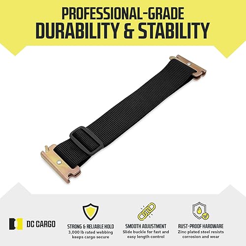 Miniatura 3 de DC Cargo Mall Correas E Track  Paquete de 16  Correas de amarre ajustables y estándar resistentes de 12 a 22 pulgadas, compatibles con accesorios de