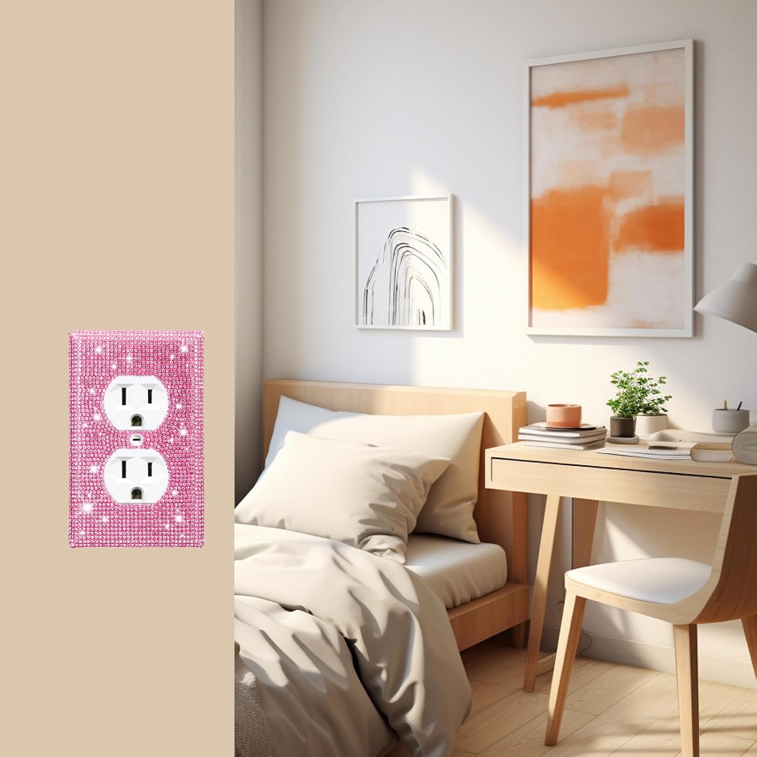 Shiny Rhinestone Outlet Covers, 2 Pack Glittering Electrical Wall Plate Cover with Crystals for Home, Living Room Bedroom Office Decor, Standard Size 2.75" x 4.5" - Pink image 5