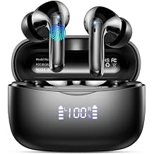Earbuds Wireless Bluetooth Noise Cancelling for iPhone Android Sports Workout, 56H Playtime Waterproof LED Display in Ear Headphones, Black