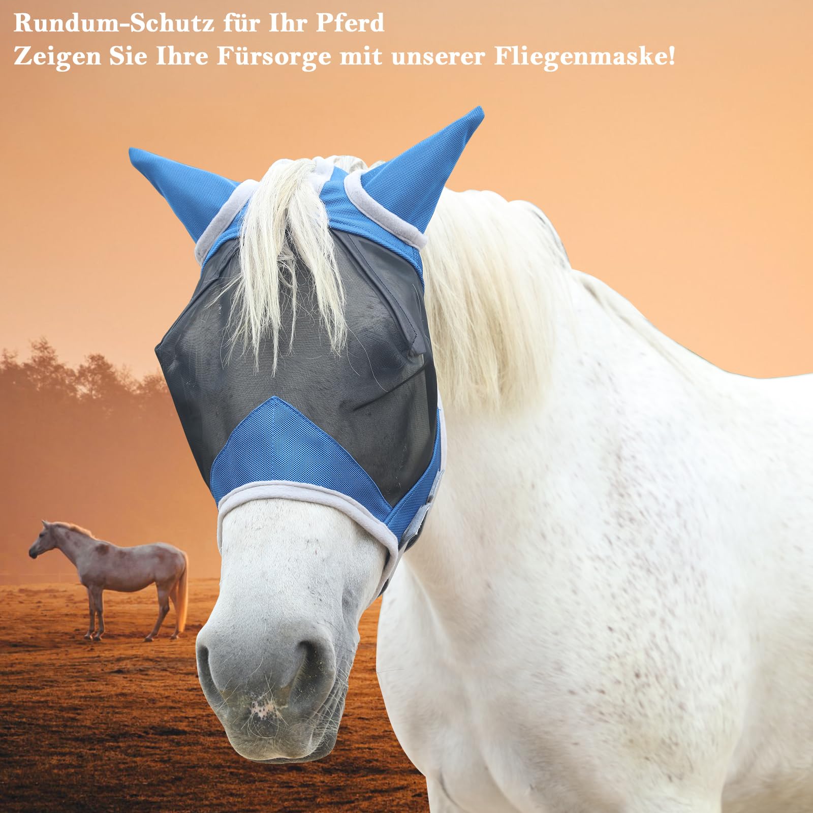 Maschera Antimosche Cavallo, Antimosche Cavallo con Protezione per le Orecchie, rete Traspirante, Anti-UV