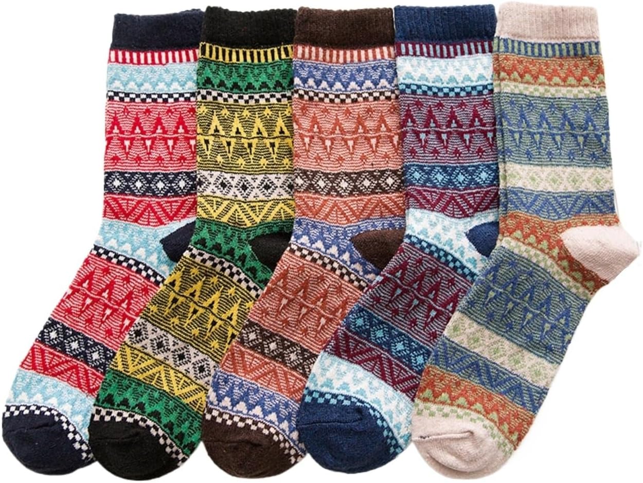 [WSEDXYCY] 秋と冬の肥厚メンズ ウール ソックス エスニック ストライプ肥厚暖かいカジュアル男性