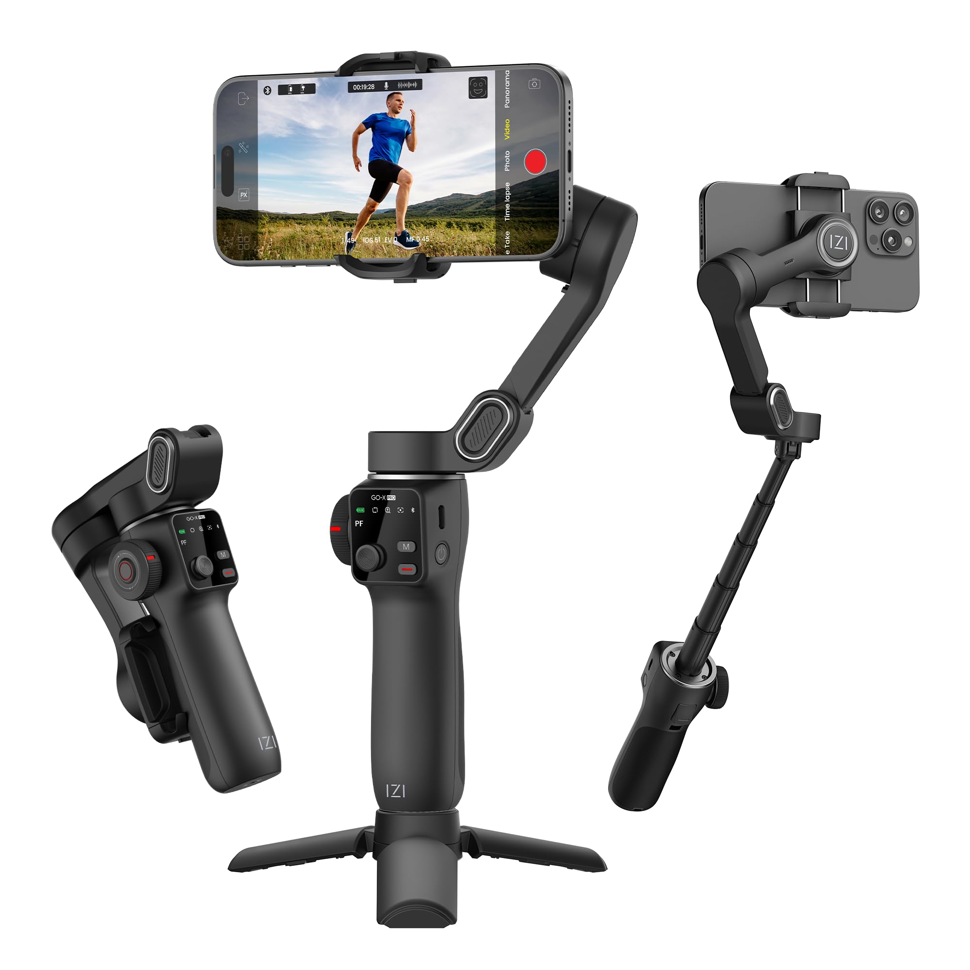 IZI GO-X PRO Foldable Gimbal for Smartphones, 3-Axis Stabilizer with Extension Rod, 6 Modes, AI Face Tracking, OLED Display, Long Battery Life, USB-C, Ideal for Travel, Vlogging & YouTube, Filmmaking-image-41