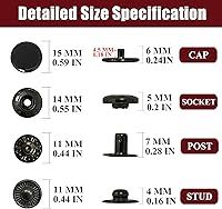 Vista 2 de Raydodo Juego de 12 cierres de corchete de cuero, kit de botones de metal de 15 mm, broches de presión con 4 herramientas de instalación, remaches