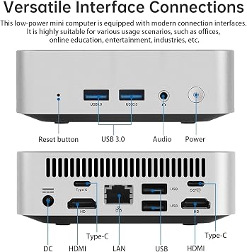 Mini PC Intel N3160(4C/4T) 8GB RAM 128GB SSD(Support 2T) windows/RJ45 LAN 1000M/USB*4/USB-C*2 /HDMI*2 4K Dual Display 2.4G/5G WiFi & BT4.2 Mini Desktop Computer for Home/Office/Business