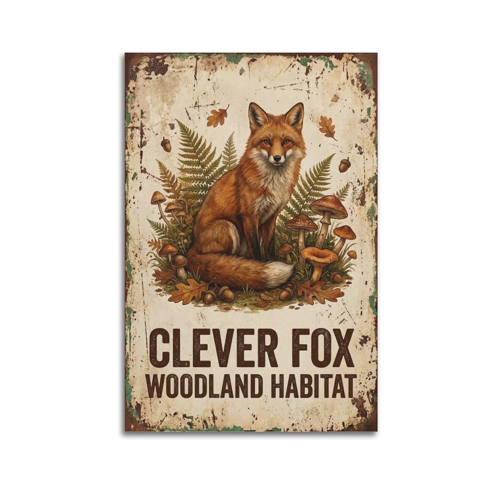 OKAHYS Fox Woodland Poster Habitat Retreat Rustic Illustration Modern Decorative Canvas Prints - Ideal Wall Art for Family, Man Cave, Game Room, Boys & Girls Bedroom 20x30inch