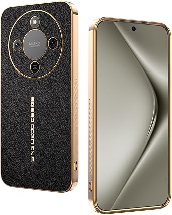 Leather Case for Honor Magic 8 Lite Cover, Litchi Texture PU Leather Electroplated Frame Phone Case Shockproof Anti-Slip for Men Protective Cover Compatible with Honor Magic 8 Lite Shell Black
