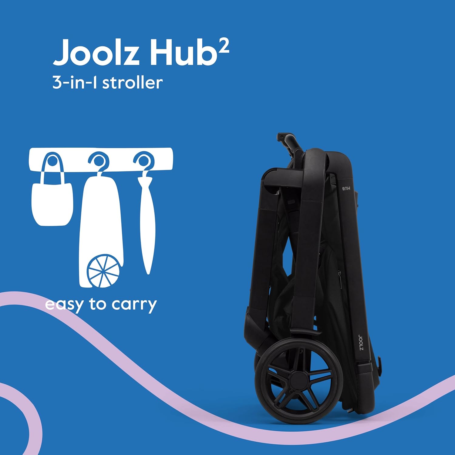 Joolz Hub2 Compact Pushchair Cot for Newborns, Ergonomic Design, UPF 50+ Sun Protection, Lightweight (7.6 lbs), Easy to Carry, Machine Washable (Space Black)