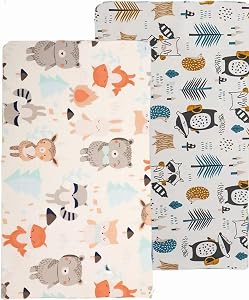 2 Pack Cotton Fitted Crib Sheets for Baby Boys Girls, 28”x 52” Ultra Cozy & Soft Crib and Toddler Bed Sheets for Standard Crib and Toddler Mattresses, Woodland Animals