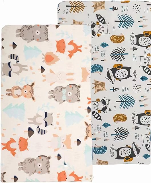 2 Paquet de draps en coton pour bébés garçons filles, 28:00x 52” Ultra Cozy & Tables de lit pour bébés et bébés pour bébés, animaux des bois