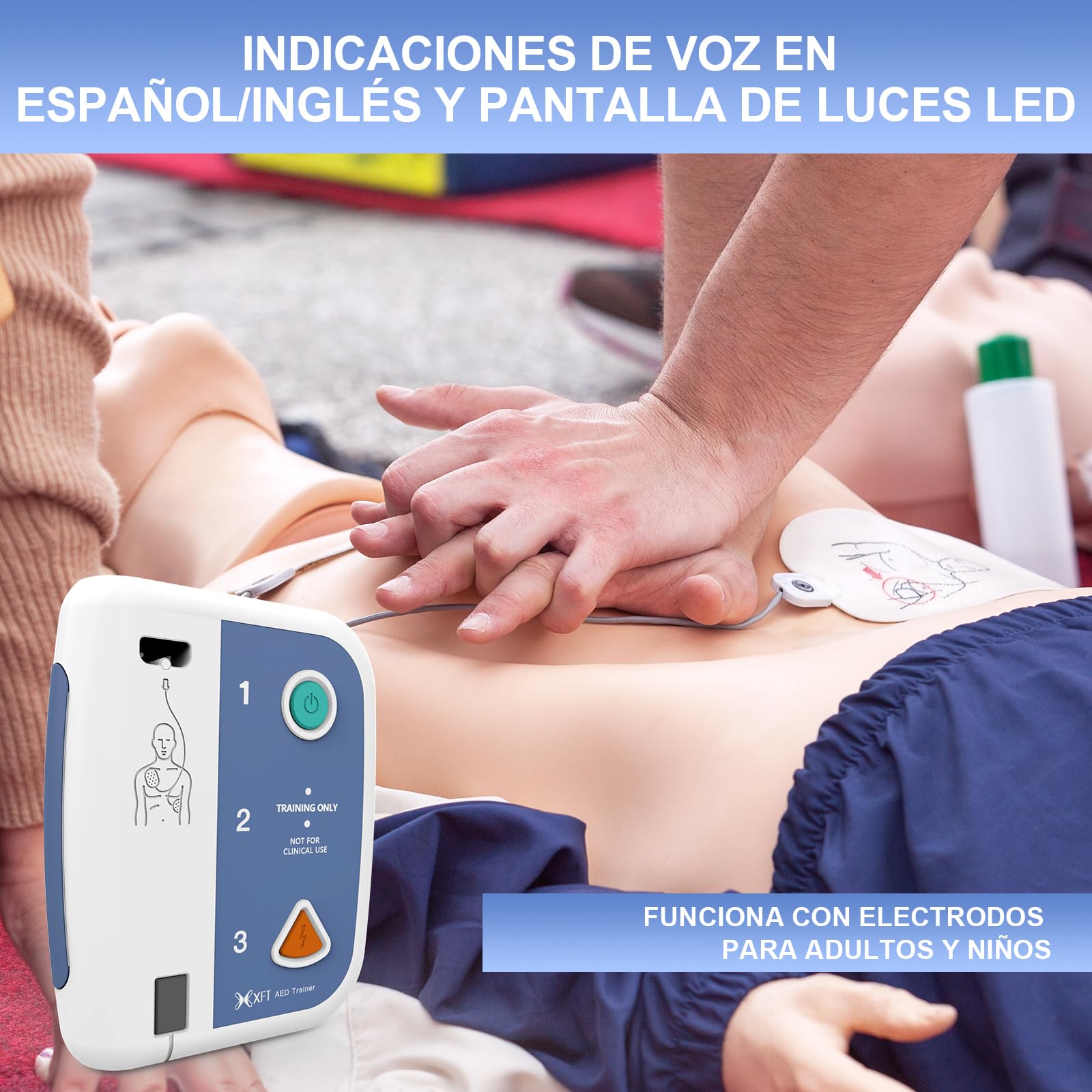 AED Trainer Portátil, Desfibrilador de Entrenamiento, DEA Trainer para Curso de SVB y DEA, Bilingüe Español & Inglés, Desfibrilador Formacion con Control Remoto, 10 Escenarios (XFT-120C+)