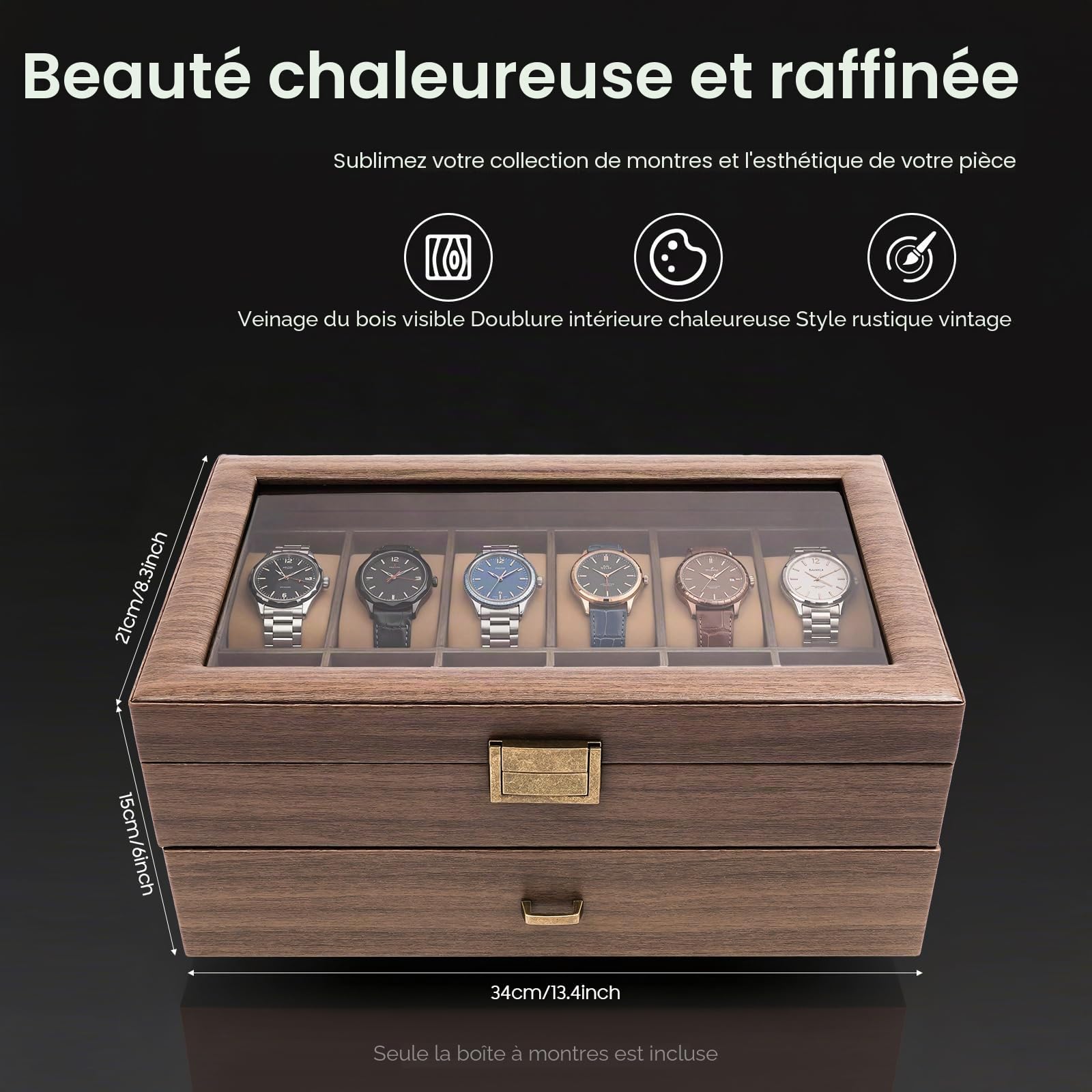 Boite a Montre 24 Compartiments Coffret Montre Rangement Vitrine