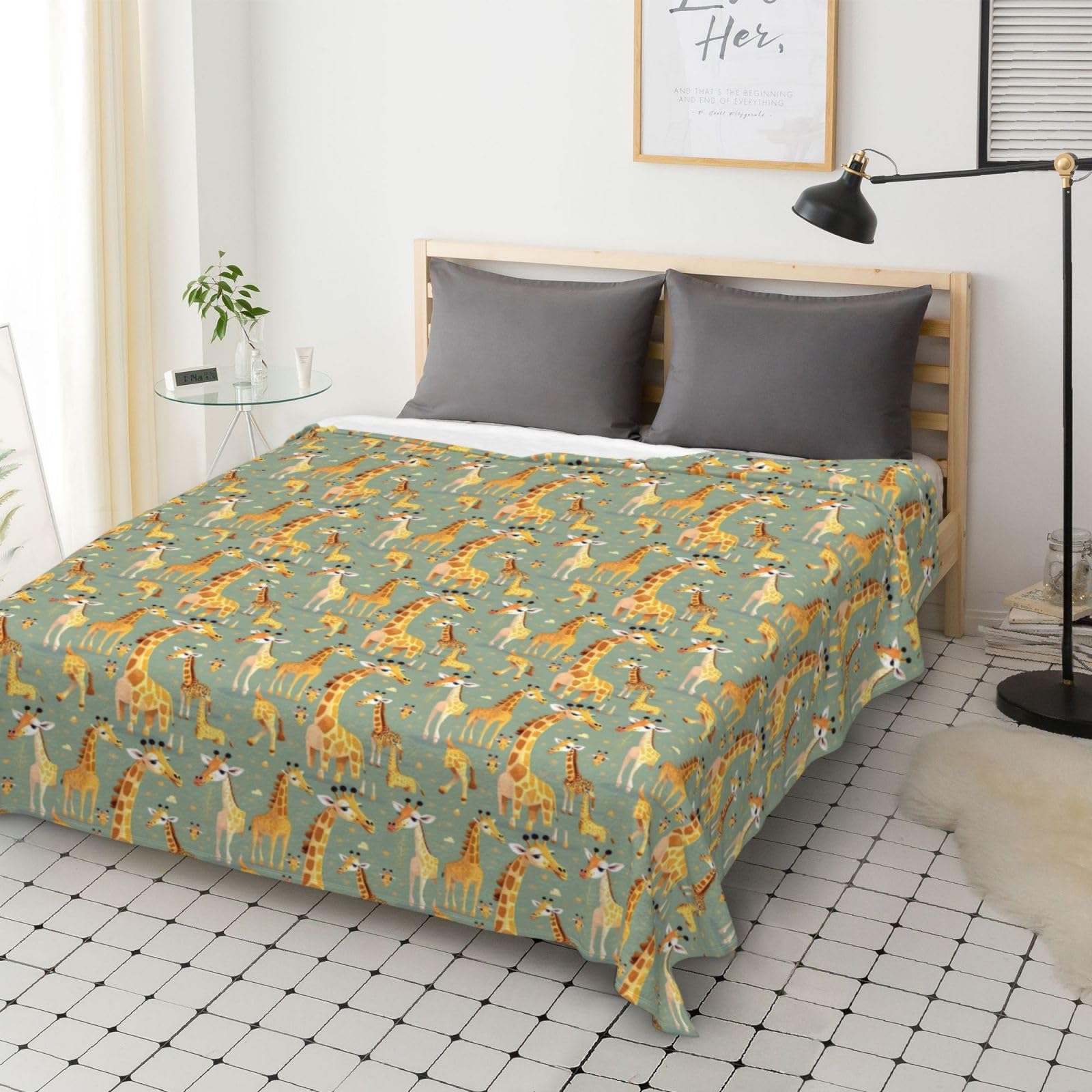 Couverture en flanelle avec imprimé girafes sauvages - 177,8 x 203,2 cm - Confortable et chaude - Pour l'hiver - Pour camping ou voyage