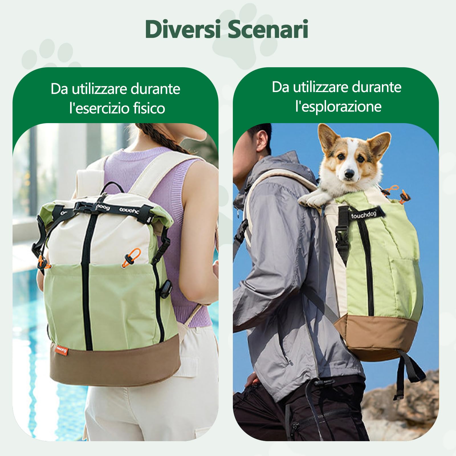 Galatée Borsa Da Viaggio Per Animali Domestici, Zaino Impermeabile e Traspirante, Borsa Portatile Con Fondo Ammortizzante e Design Anti-Fuga(Verde)