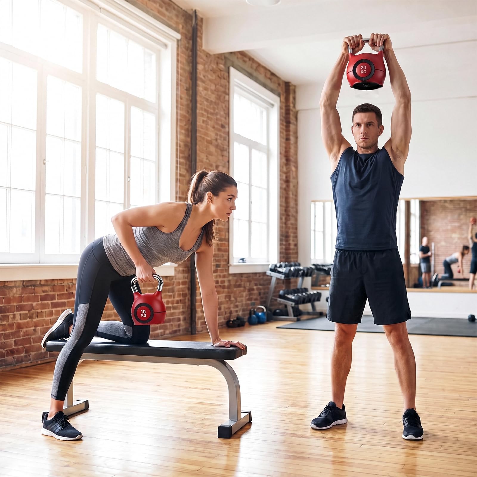 LIFERUN Kettlebell zestaw hantli 7 w 1 | Hantle kulowe do domu na siłownię, zestaw 6 hantli obciążeniowych, sprzęt fitness do domu