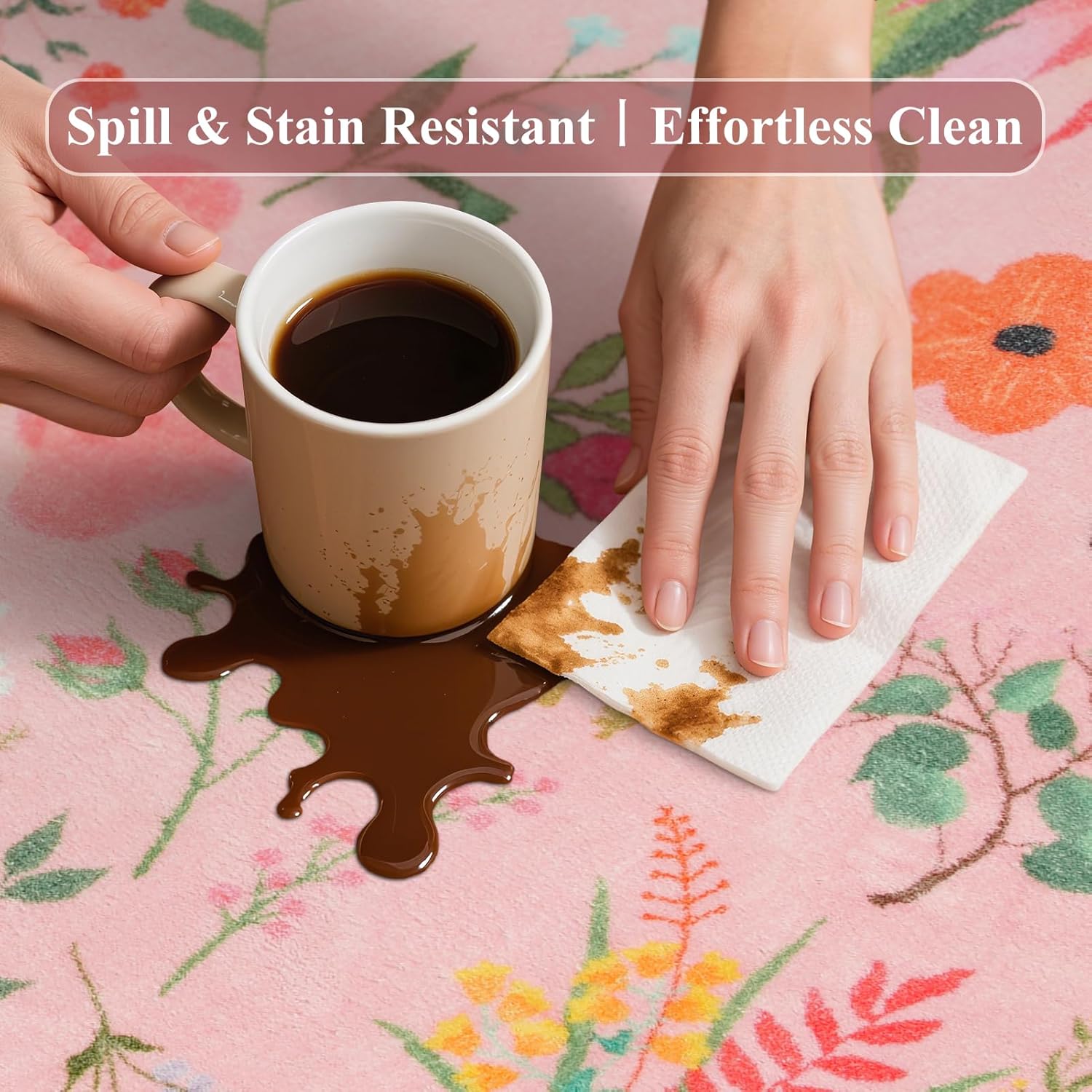 Floral Rugs for Living Room 5x7 Area Rugs Washable Boho Non-Slip Bedroom Rug Stain Resistant Floral Soft Low Pile Throw Carpet for Bedroom, Office, Dining Room, Kids Playroom