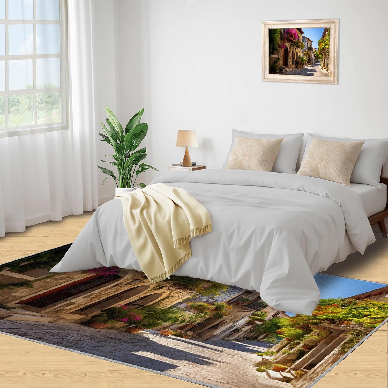 2x3 Tuscan Town Rugs - Italian Landscape Doormat Outdoor Entrance, Small Town Street Scenery Laundry Room Carpet Non Slip Accent Throw Rugs for Bathroom Kitchen Sink Front Door