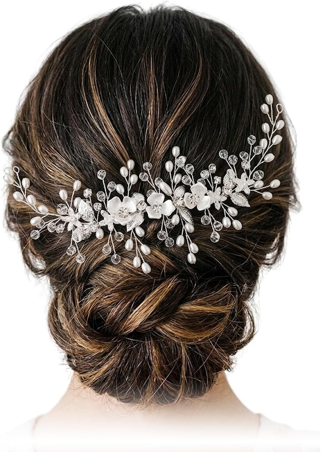 Bride Hair Accessories Wedding Hair Vines, Crystal Headpieces Flower Headband Bridal Hair Pieces, Pearl Hair Accessories for Women and Girls Hair Styling Accessories (Silver) (Silver)