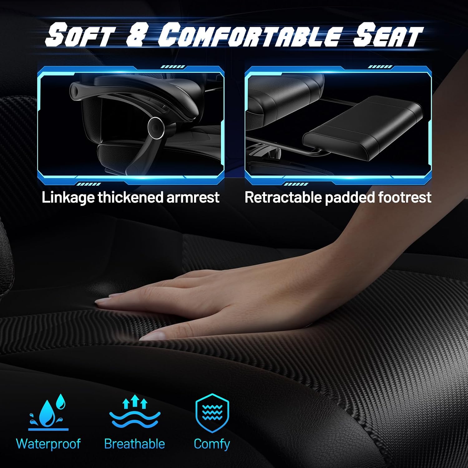 POWERSTONE Video Gaming Chair - Ergonomic High-Back Reclining Game Chair with Footrest, Office Computer Racing Style, Adjustable Swivel for Adults & Boys Black
