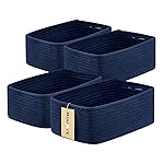 MiniArk Small Storage Baskets for Organizing | Closet Organizer Bins | Shelf Toy Basket | Woven Rope Baskets | Cube Decorative Box | Shallow Basket | 13x8.5x5.1 | 4 Packs Navy Blue