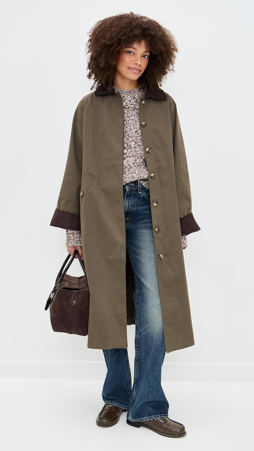 MOON RIVER Women's Corduroy Detail Trench Coat - Image 5