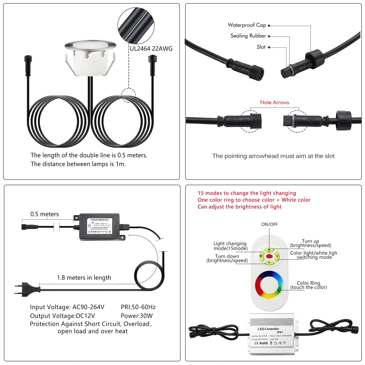 10 KiT Reflektory LED wpuszczane zewnętrzne IP67 do montażu na tarasie, drewno sufitowe 0,2 W ~ 0,5 W DC12V wodoodporne białe światło zestaw mini reflektor LED lampa zewnętrzna RGB