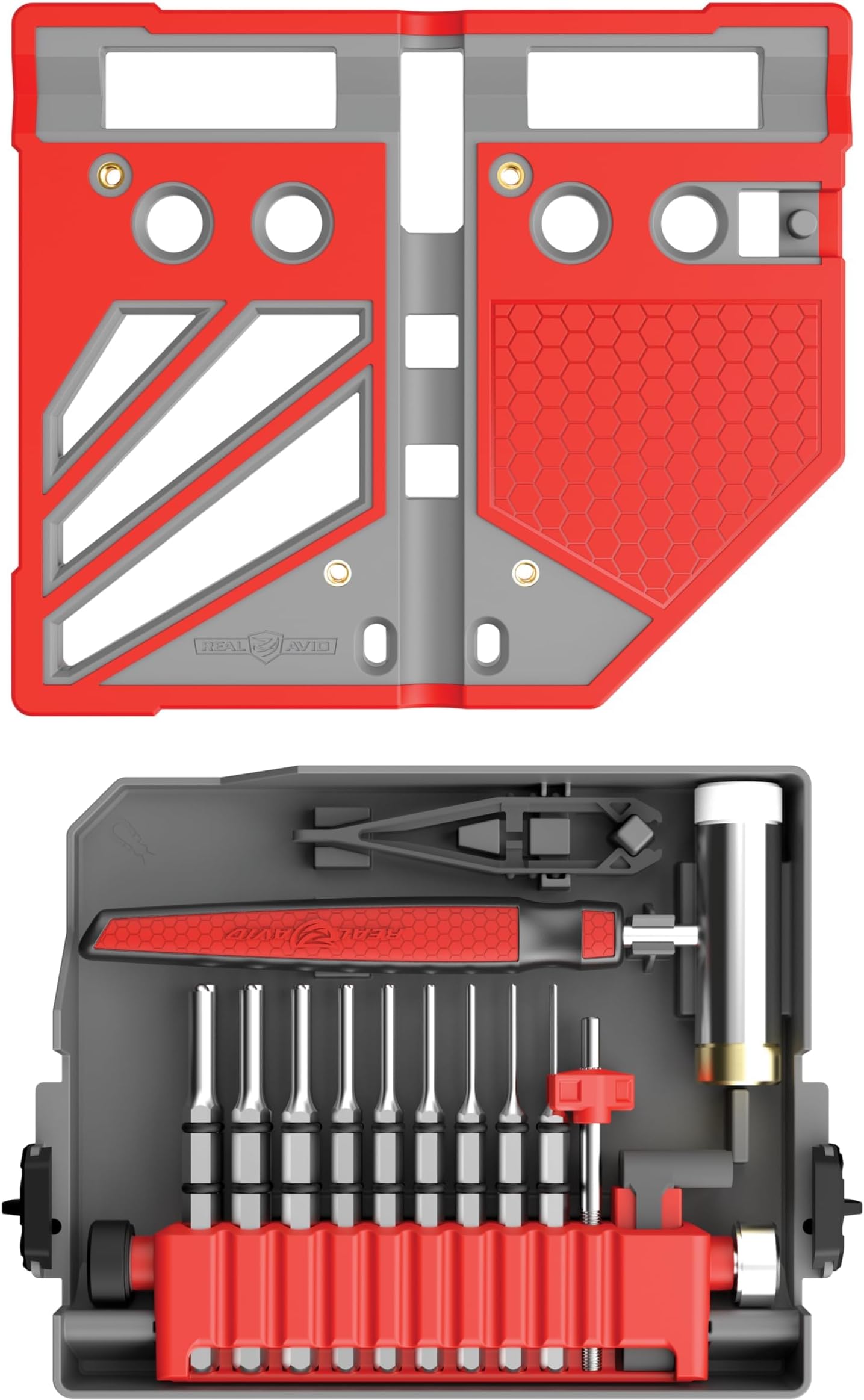 Master Bench Block Pro-Kit - Non-Marring Armorers Block, Roll Pin Punch Set & Standard Pin Punch Set + Hammer with 4 Interchangeable Heads