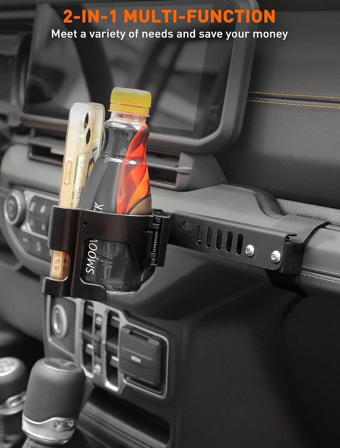 Savadicar 2-in-1 Phone Mount & Drink Holder for 2024+ Jeep Wrangler (JL) & Gladiator (JT) - Effortlessly Store Your Cellphone and Beverage, Interior Accessories, Black