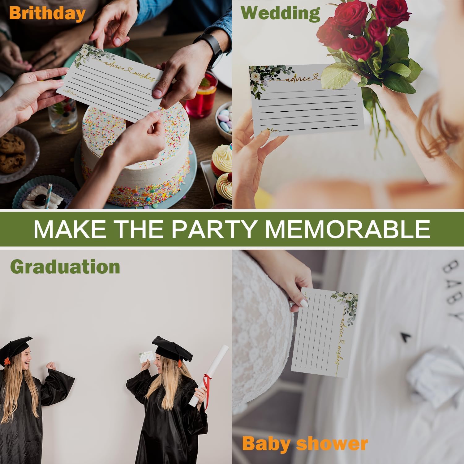 Advice and Wishes Cards with Box - 50 Pcs Floral Advice Cards for Wedding, Bridal Shower, Baby Shower, Well Wishes Box for Graduation, Christmas, Birthday Party Decorations -A04