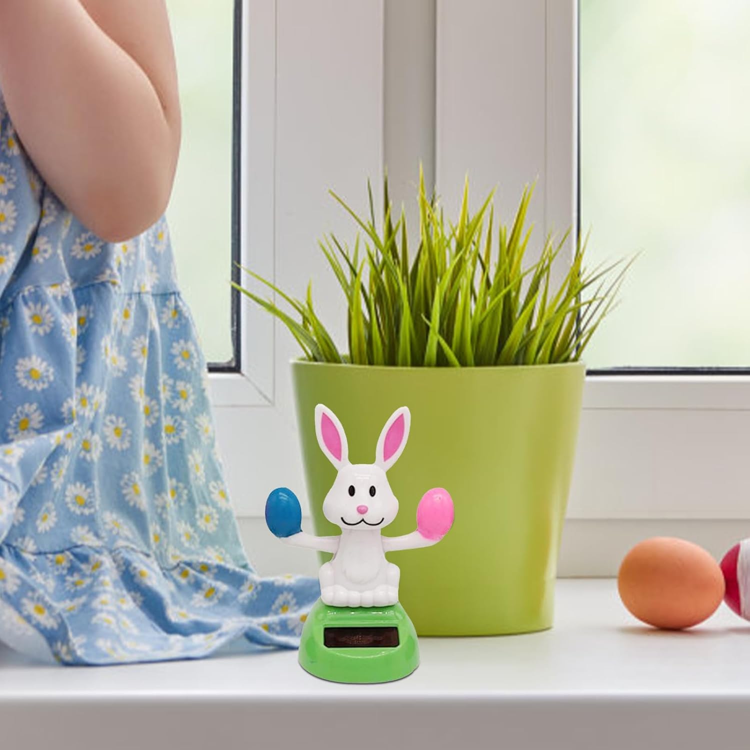 Solar Dancing Toys - Cute Bunny Eggs Solar Dashboard Toy for Car,Car Power Desk Decors, Wobble Figure Toy 4.33in for Bedroom Office
