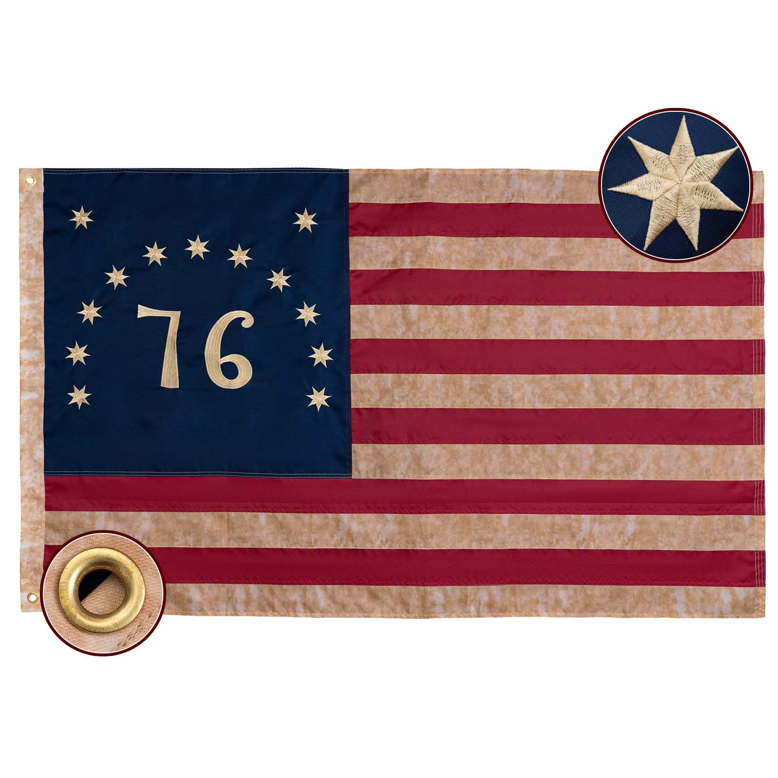 その他 4/20 13:00 Amazon.com : Bradford Tea-Stained Bennington 1776 Flag 3x5 ft