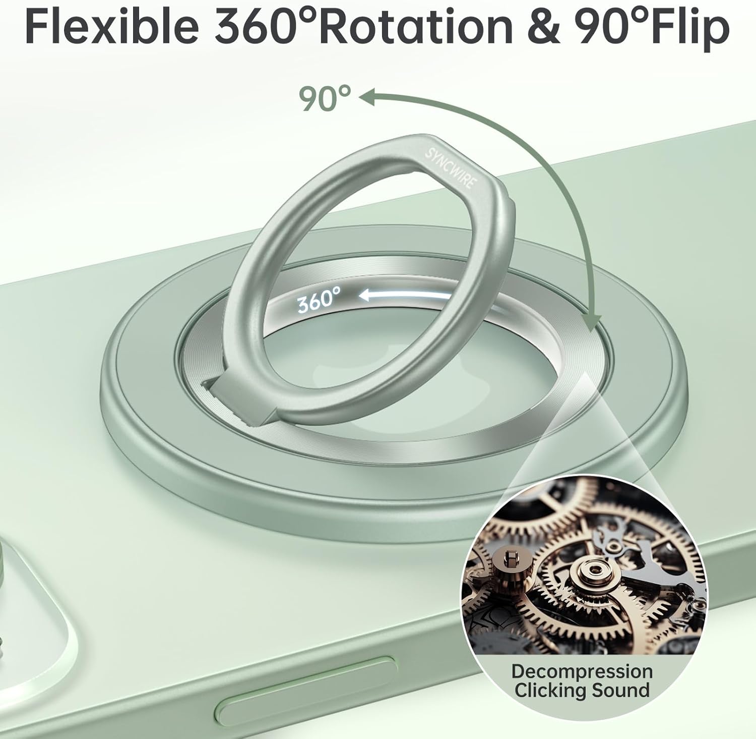 SYNCWIRE Magnetic Phone Ring Holder for MagSafe, 360° Rotation Cell Phone Grip Stand Finger Ring Kickstand Two-Sided Magnet Compatible with iPhone 17 Pro Max 16 15 14 13 12 MagSafe Accessories - Image 2