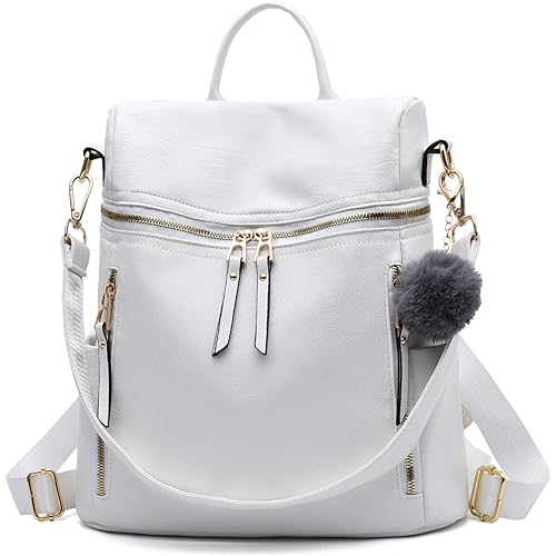 Designer Leather Backpack Purse Multifunctional Ladies Backpacks Solid Shoulder Bags for Womens (Beige-PU)